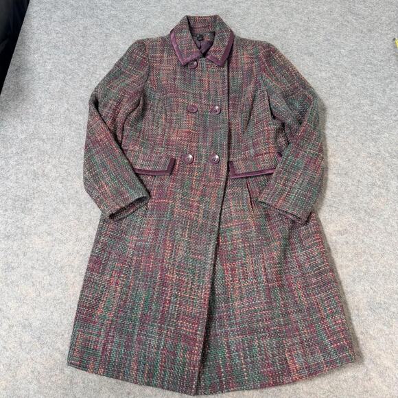 Apostrophe Trench Pea Coat Womens Multicolor Woven Tweed Double Breasted Size 12 - Picture 5 of 15